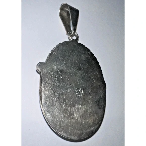 Vintage Sterling Silver Large Kingman Turquoise Pendant Southwest Navajo Style - Picture 5 of 5
